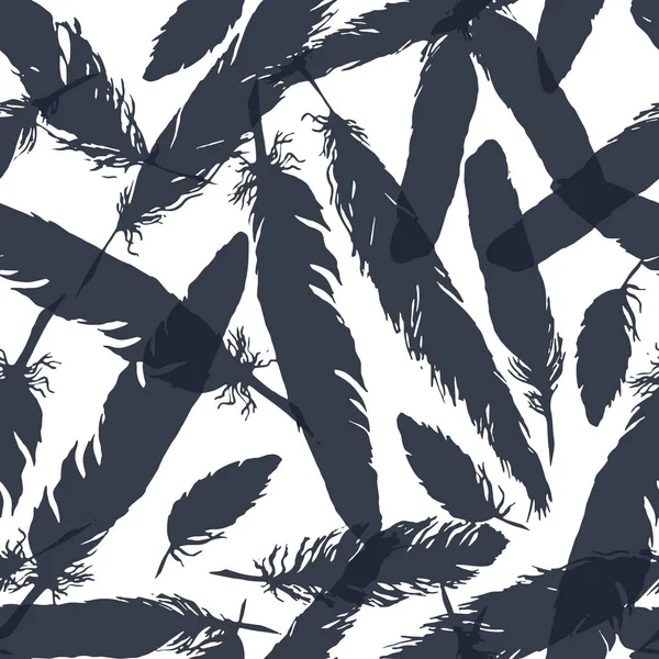 Akvarell svartvita fjäder sömlösa mönster textur bakgrund vektor — Stock vektor