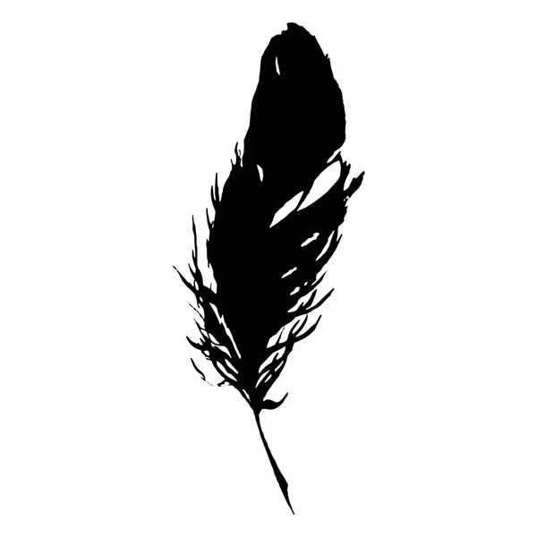 Silhouette black and white monochrome feather isolated vector — Stock Vector