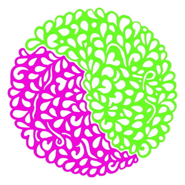 Doodle růžové zelený kruh okrasné mandala vektor — Stockový vektor