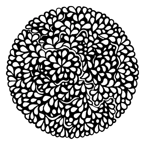 Tek renkli siyah ve beyaz daire dekoratif mandala vektör doodle — Stok Vektör