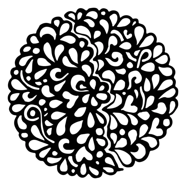 Doodle monocromático preto e branco círculo ornamental mandala vetor — Vetor de Stock