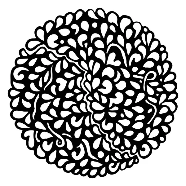 Tek renkli siyah ve beyaz daire dekoratif mandala vektör doodle — Stok Vektör