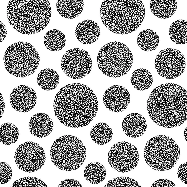 Monochrom schwarz und weiß Kreis Mandala Doodle nahtlose Muster Hintergrund Vektor — Stockvektor