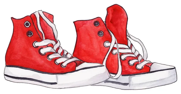 Ακουαρέλα κόκκινα αθλητικά παπούτσια ζευγάρι παπούτσια απομονωμένες διάνυσμα — Διανυσματικό Αρχείο