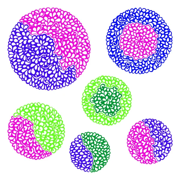 Doodle colorato cerchio ornamentale mandala insieme vettoriale — Vettoriale Stock