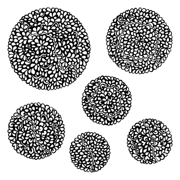Doodle monocromo blanco y negro círculo ornamental mandala conjunto vector — Archivo Imágenes Vectoriales