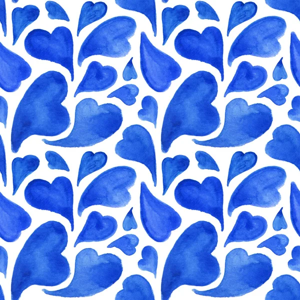 Akvarell kék szívek Szent Valentin-nap zökkenőmentes minta — Stock Fotó