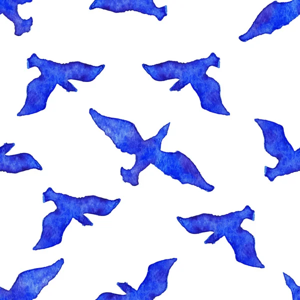 Acuarela aves voladoras animal azul blanco sin costuras patrón vector — Vector de stock