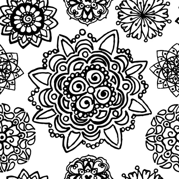 Schwarz weiß monochrom Kreis Mandala Doodle Muster Hintergrund Textur — Stockfoto
