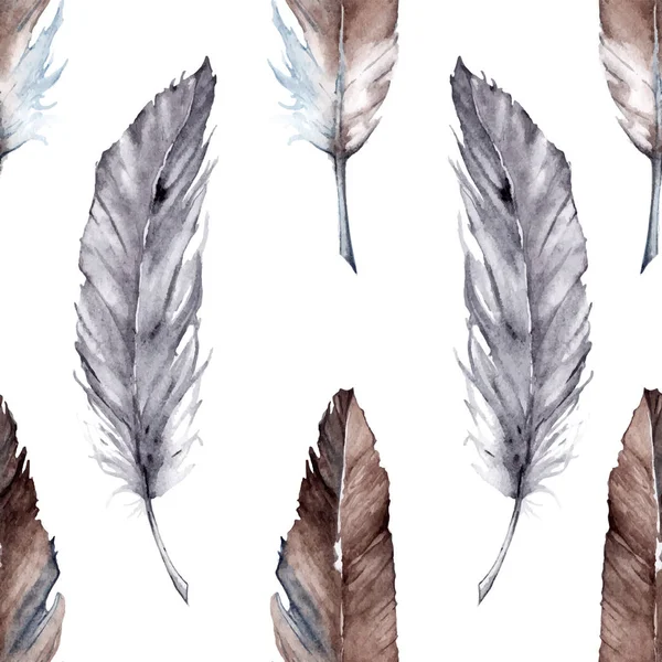 Aquarelle plume ethnique boho sans couture motif arrière-plan vecteur — Image vectorielle