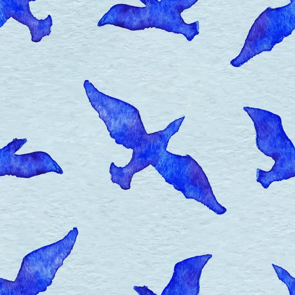 Acquerello volo uccello animale blu modello vettoriale senza soluzione di continuità — Vettoriale Stock