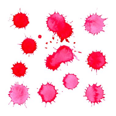 Sulu Boya parlak pembe nokta blob leke izole seti