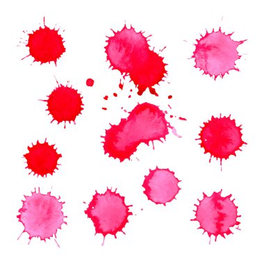 Sulu Boya parlak pembe nokta blob leke izole set vektör