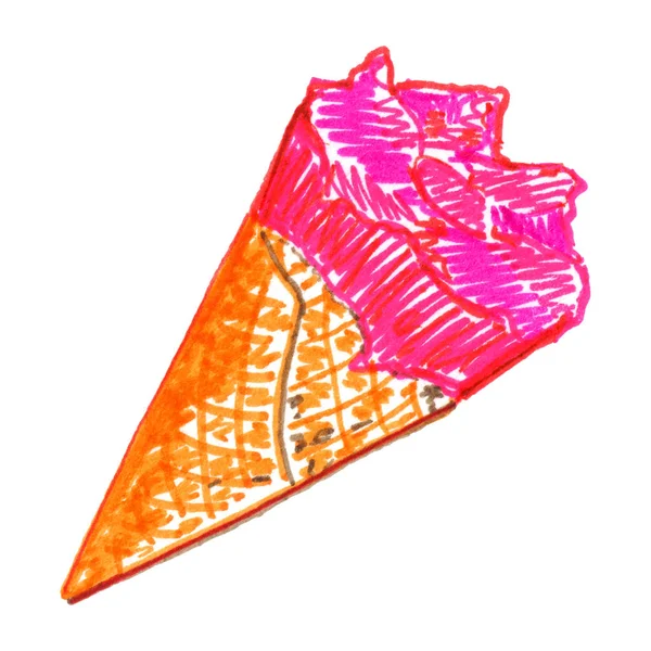 分離されたピンクのアイス クリーム ワッフル甘いデザート スケッチ — ストック写真