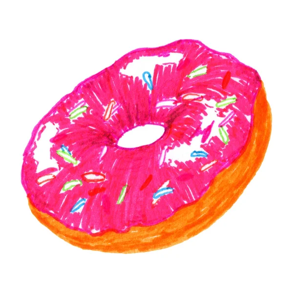 맛 있는 달콤한 도넛 구운된 디저트 음식 스케치 절연 — 스톡 사진