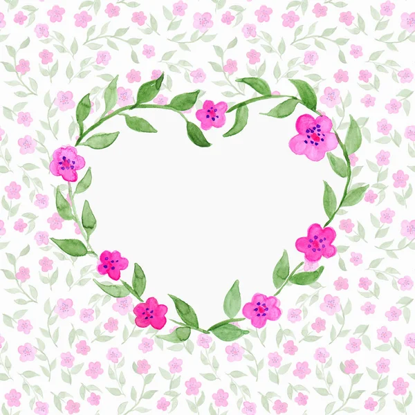 Watercolor flower floral heart shaped wreath frame background — Stock Photo, Image