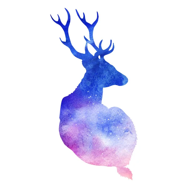 İzole siluet geyik hayvan renkli alan yıldız galaksi arka plan — Stok fotoğraf
