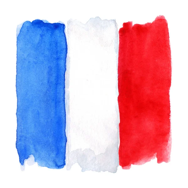 Akwarela Francja flaga francuski 3 trzy kolor na białym tle — Zdjęcie stockowe