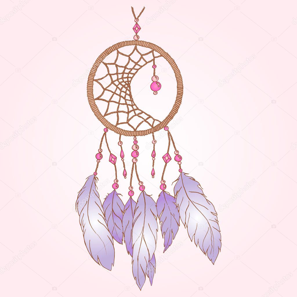 Ethnic hand made feather dream catcher isolated vector