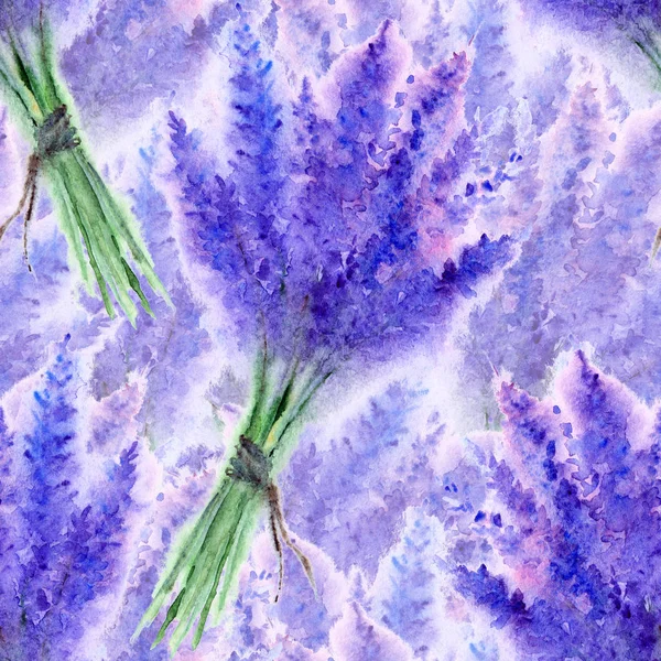 Akvarelu levandule květ květinové kytice vzor bezešvé textury pozadí — Stock fotografie