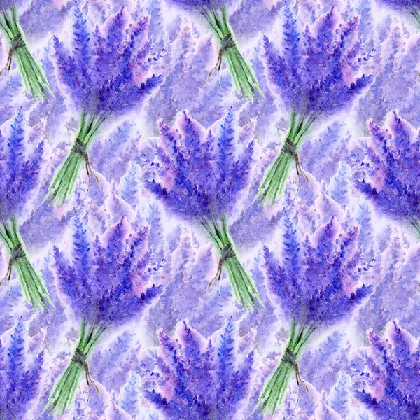 Aquarela lavanda flor buquê floral sem costura padrão textura fundo — Fotografia de Stock