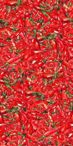 Akvarell röd het chili chili kryddig peppar sömlösa mönster textur bakgrund — Stockfoto