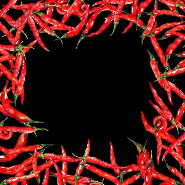 Akwarela red hot chili chili pieprz pikantne ramki granicznej — Zdjęcie stockowe