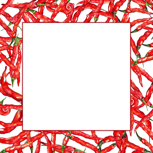 Okraj rámečku akvarel red hot chilli chilli pikantní paprika — Stock fotografie
