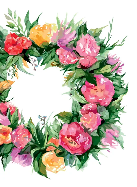 Aquarell Blume Blumen romantischen Kranz Rahmen Illustration isoliert Vektor — Stockvektor