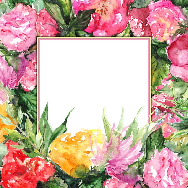 Watercolor flower floral romantic frame border illustration — Stock Photo, Image