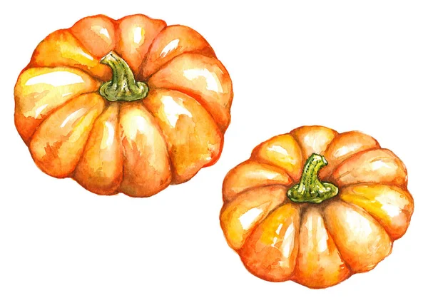 Ακουαρέλα πορτοκαλί κολοκύθα λαχανικών Jack-o-φανάρι Απόκριες σύνολο απομονωμένων — Φωτογραφία Αρχείου