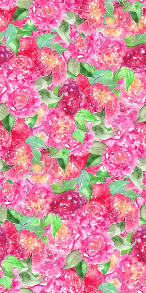 Sulu boya pembe Gül Şakayık çiçeği çiçek Dikişsiz desen doku arka plan — Stok fotoğraf