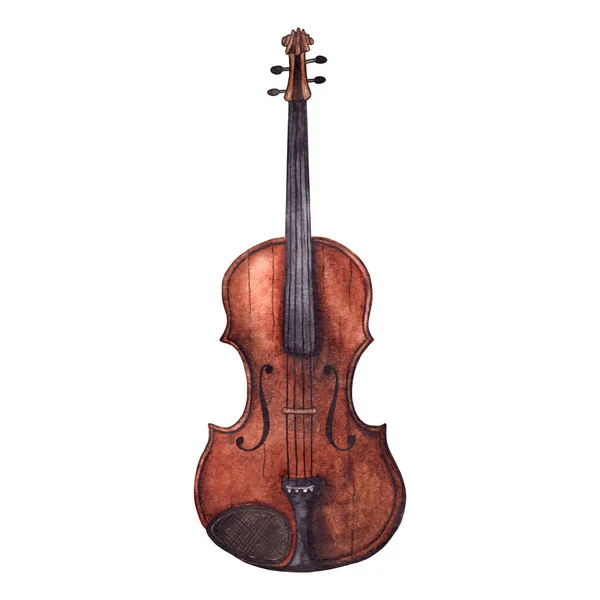 Aquarel houten vintage viool viool muziekinstrument geïsoleerd — Stockfoto
