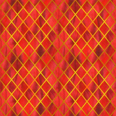 Suluboya kırmızı yakut rhombus geometrik altın çizgi Dikişsiz desen doku arka plan