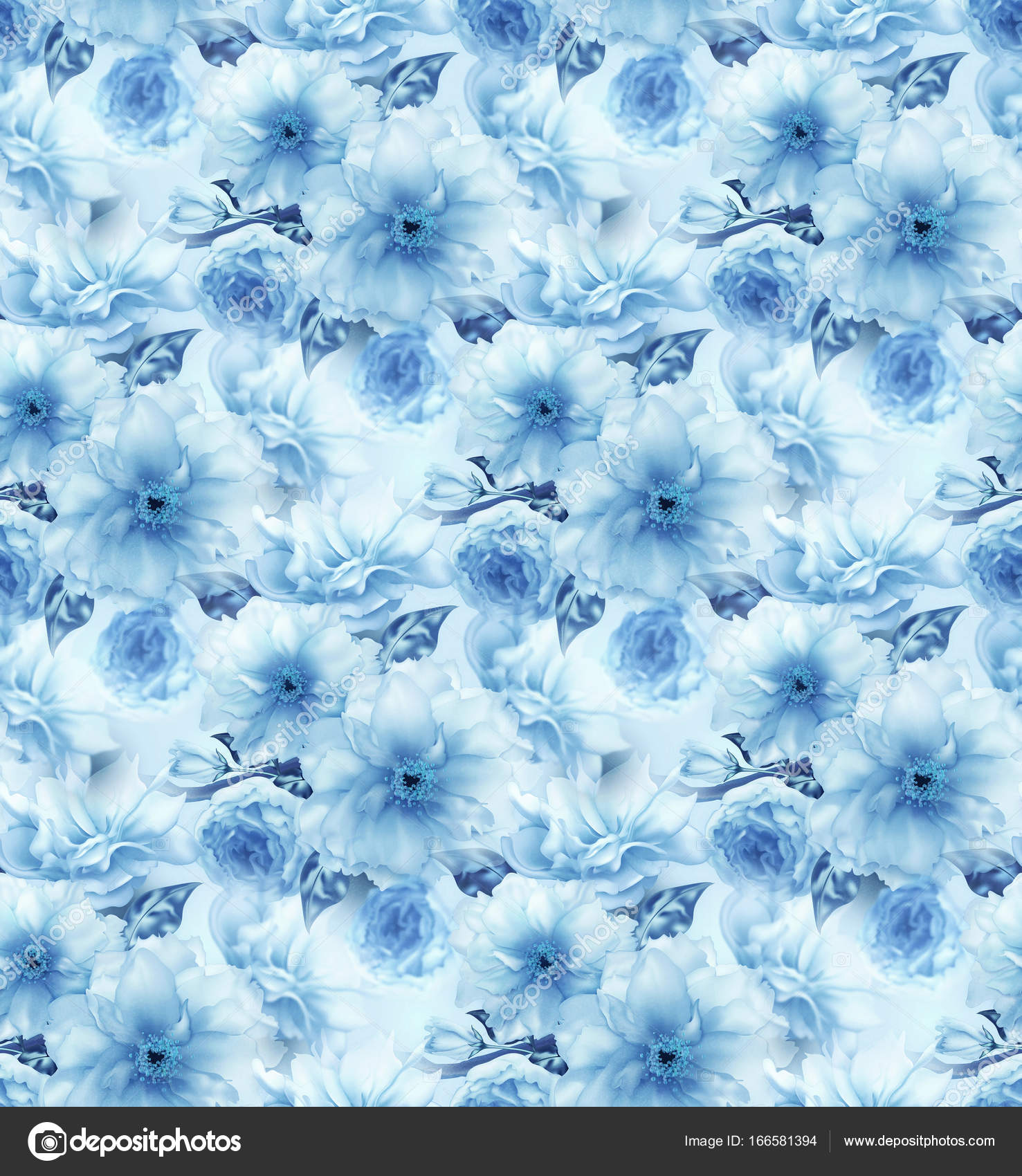 青色背景の白い花の掛軸