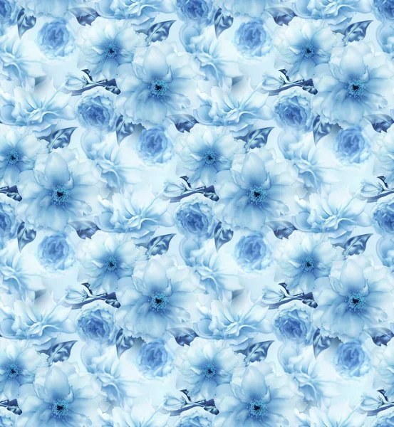 Modré třešně sakura květinové květinové modré digitální umění vzor bezešvé textury pozadí — Stock fotografie