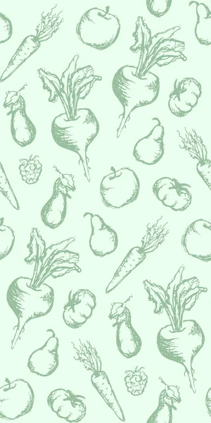 Légumes fruit monochrome encre dessinée à la main ensemble sans couture motif texture arrière-plan vecteur — Image vectorielle