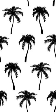 Tek siyah ve beyaz renkli tropikal palmiye ağacı el çizilmiş kroki Dikişsiz desen doku arka plan vektör