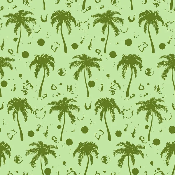 Monocromo verde palmera tropical bosquejo dibujado a mano sin costuras patrón textura fondo vector — Vector de stock