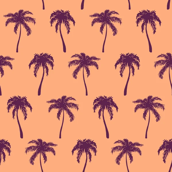 Monocromo naranja violeta tropical palmera dibujado a mano boceto sin costuras patrón textura fondo vector — Vector de stock