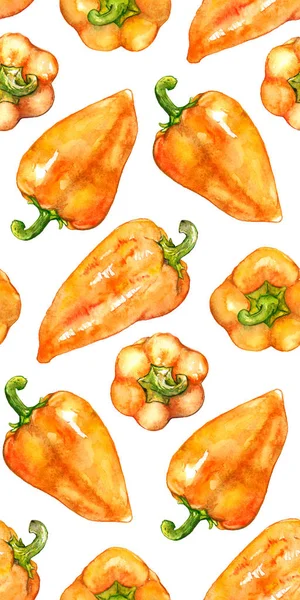 수채화 오렌지 노란색 달콤한 벨 불가리아 고추 야채 원활한 패턴 질감 배경 — 스톡 사진
