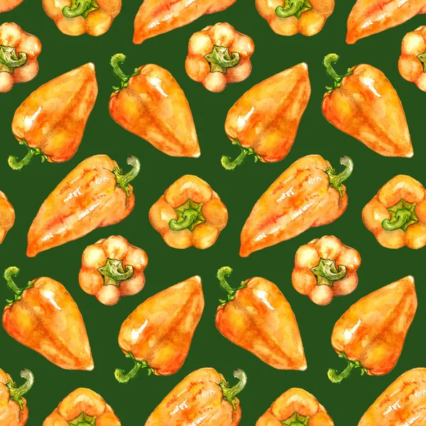 Aquarela laranja amarelo doce sino búlgaro pimenta vegetal sem costura padrão textura fundo — Fotografia de Stock
