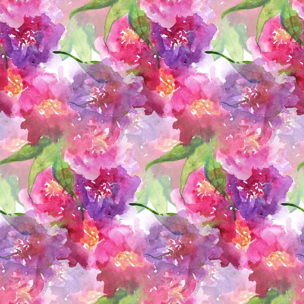 Aquarela rosa roxo flor floral peônia rosa cravo folha sem costura padrão textura fundo — Fotografia de Stock