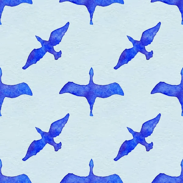 水彩飞行鸟动物蓝色无缝图案矢量 — 图库矢量图片