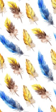 Suluboya blue jay sarı papağan kuş tüyü Dikişsiz desen doku arka plan