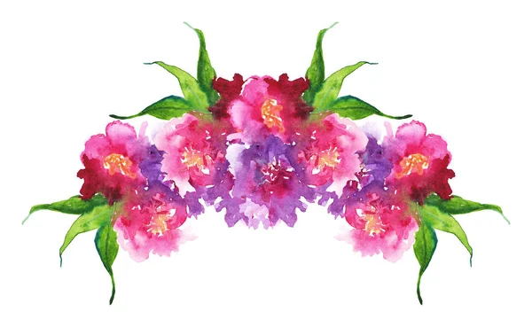 Aquarelle rose violet fleur floral pivoine rose oeillet feuille boutonnière composition cadre isolé art illustration — Photo