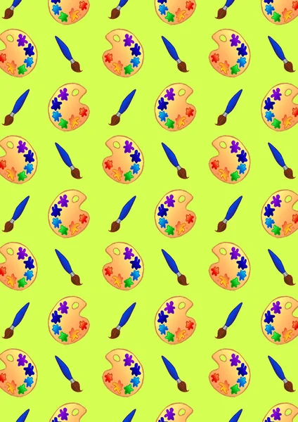 Colorful brush and palette artist's equipment background pattern texture — Stock Photo, Image