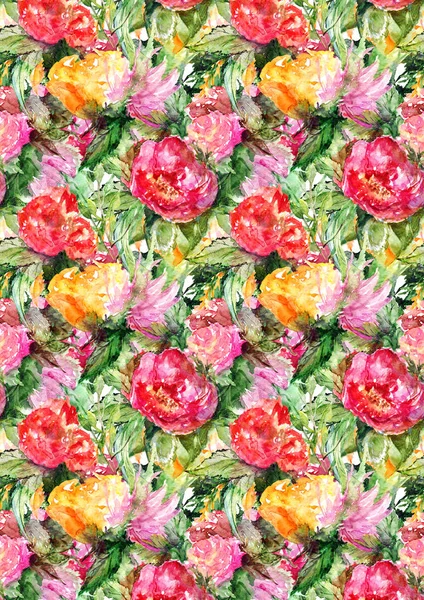 Watercolor flower floral peony rose textile background pattern texture — Stock Photo, Image