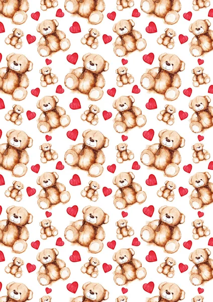 Dibujos animados precioso oso de peluche San Valentín patrón de fondo textura — Foto de Stock