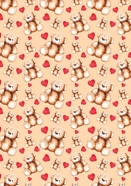 Dibujos animados precioso oso de peluche San Valentín patrón de fondo textura — Foto de Stock